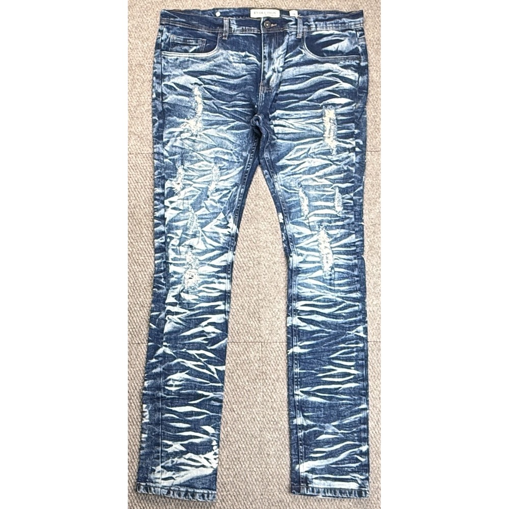 Evolution In Design Men's Distressed Slim Fit 5 Pocket Denim Jeans Size 38x34